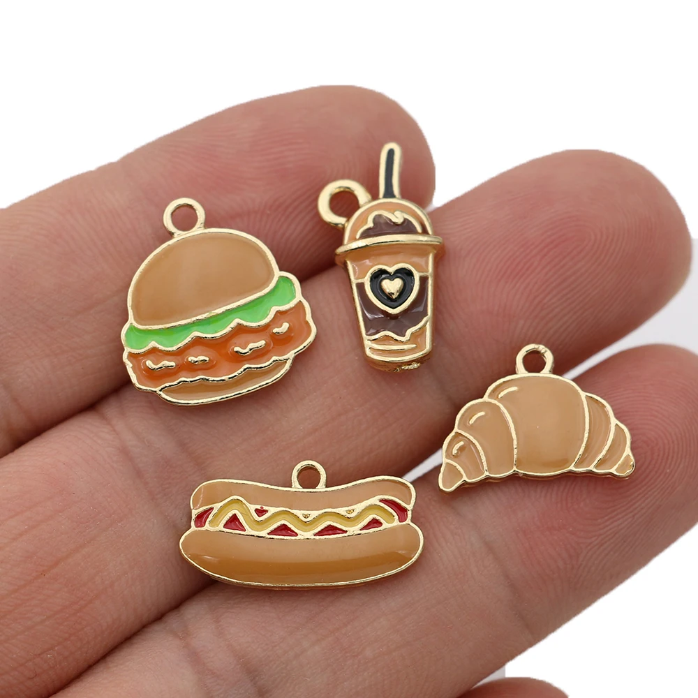 

5PCS Enamel Gold Color Bread Coffee Charms Pendants for Jewelry Making Necklace DIY Earrings Handmade Craft