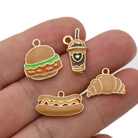 5pcs enamel gold color bread coffee charms pendants for jewelry making necklace diy earrings handmade craft
