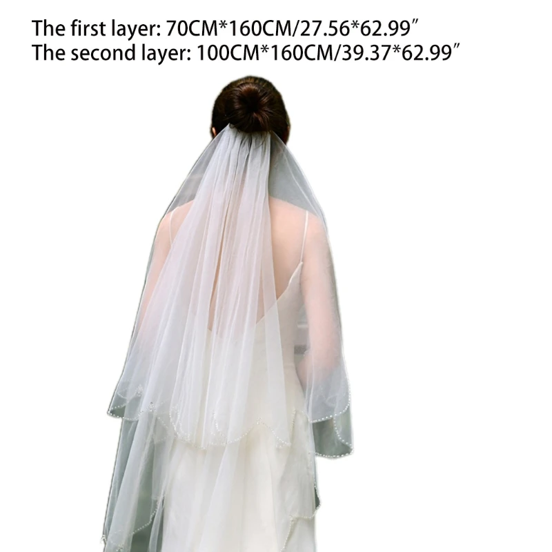 Фата свадебная с гребнем Тюлевая 2 уровня блестящими кристаллами для невесты