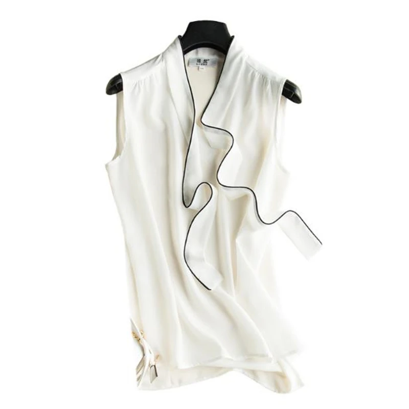 

Женская Летняя шелковая блузка 100%, женские тонкие дышащие шелковые рубашки большого размера, женские шелковые топы, жилет, женские шелковые...