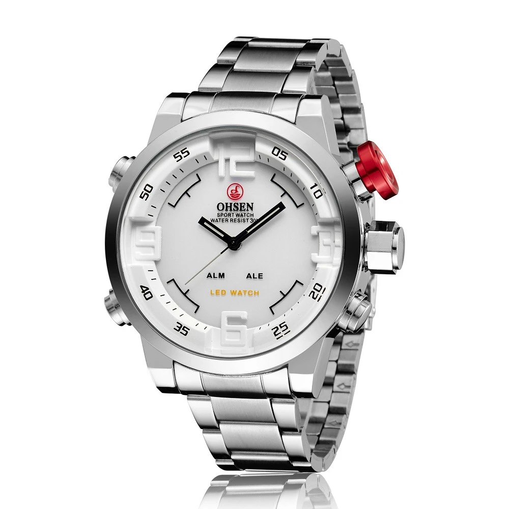 white wristwatch OHSEN AD1608 высококачественный ремешок из нержавеющей стали черный серебристый - Цвет ремешка: white wristwatch