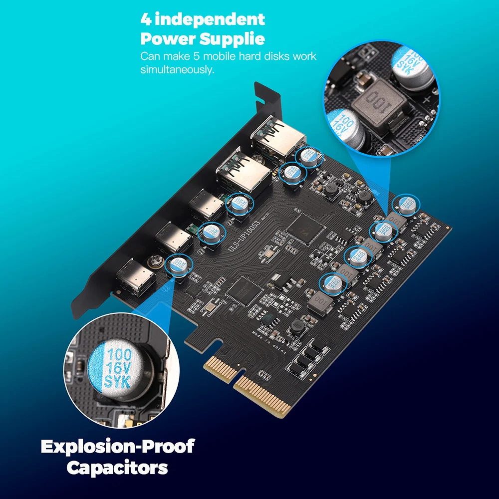 Плата расширения PCIE X4 на USB 3 2 Gen2 с портами типа C 10 Гбит/с адаптер двойным A + чип