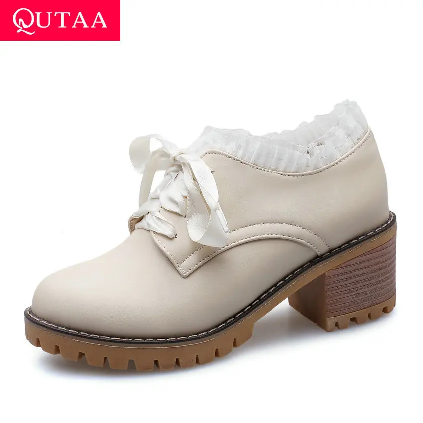 Женские туфли лодочки на платформе QUTAA черные повседневные Нескользящие из