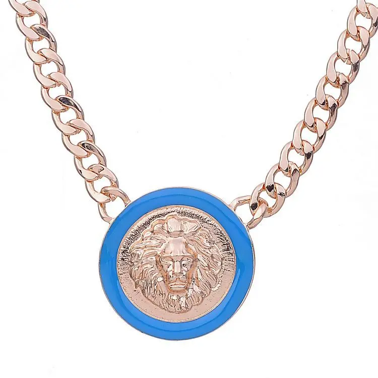 

Hip Hop Rock Pendant Thick Chain Oil Dripping Lion Head Short Necklace Round Necklaces Pendant For Men Women Fashion Jewelry