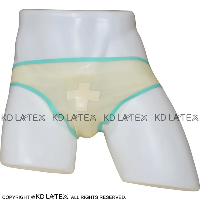 trans w white green Прозрачные сексуальные латексные трусы с белым крестом и Нефритовой зеленой отделкой резиновые трусики шорты трусы нижнее белье DK-0136 - Цвет: trans w white green