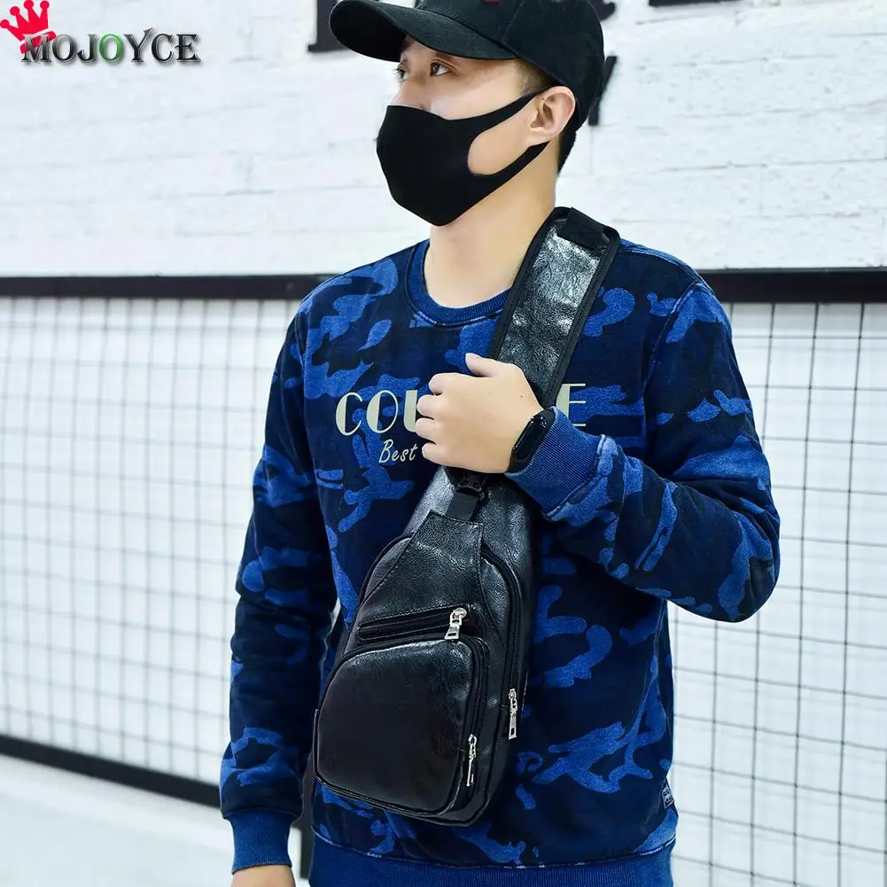 

Casual Chest Pack Travel Crossbody Bag Men USB Charging Chest Crossbody purse PU Travel Outdoor Shoulder Messenger Bag