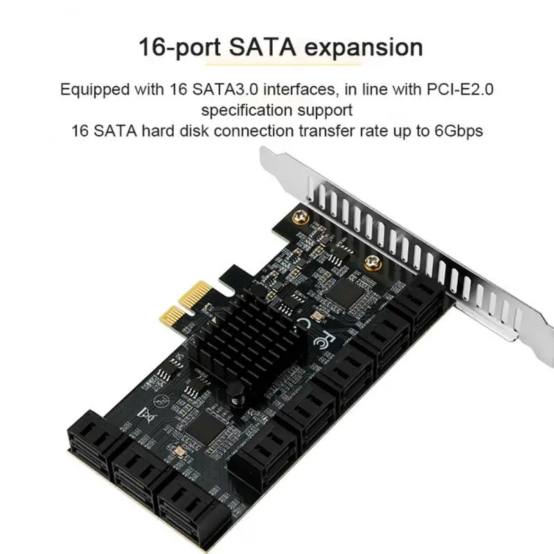 

Адаптер Chi A Mining SATA PCIe, 16 портов SATA III к PCI Express 3,0 X1, контроллер, плата расширения, поддержка порта 16 SATA 3,0 устройств