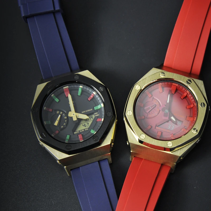 e metal bezel flúor borracha pulseira de