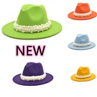 Фетровая шляпа с большим жемчугом, шерстяная джазовая шляпа, головные уборы для вечеринок, женская фетровая шляпа, мужские головные уборы, женская шляпа