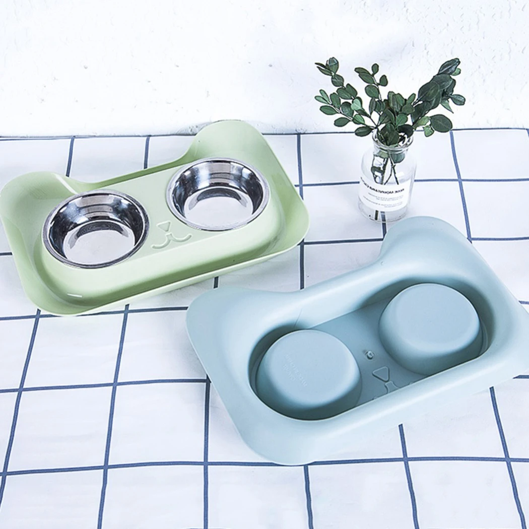 2 in 1 Pet Bowl Set Double Bowls Stainless Steel Non-Slip Dog Cat Bowl Pet Water Food Feeder Pet Feeding Supplies For Cats Dog