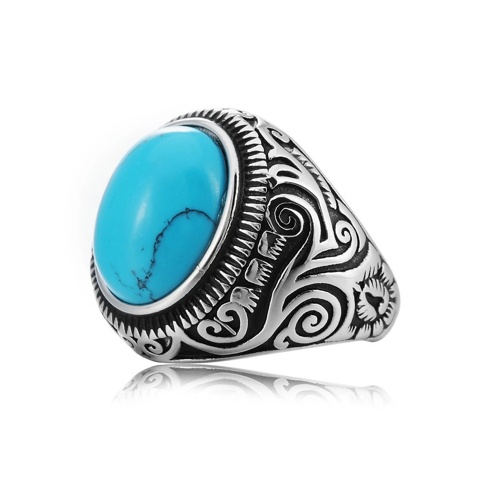 

Loredana Fashion exquisite jewelry for men and women.Antique complex pattern modeling semi-precious stone stainless steel ring
