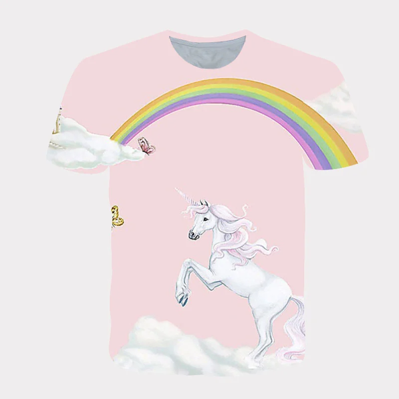 

Tops T-Shirt Summer Children 2021 Cute Cartoon Unicorn Funny T-Shirt Boy Girl 3D T-Shirt Fashion O Neck Loose Sports Top