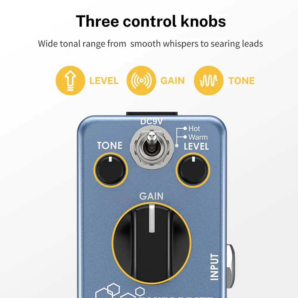 Педаль для гитары Доннер блюз педаль гитарного эффекта овердрайв 2 режима Мини