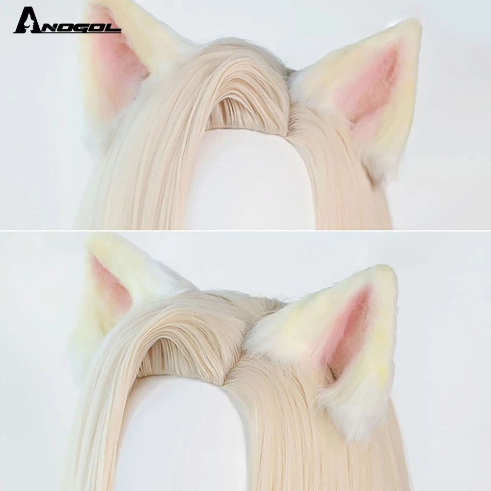 

KDA Baddest Ahri Cosplay Wig LOL KDA Cosplay Blonde Mixed Pink Wig with Ears Heat Resistant Synthetic Hair Game for Party