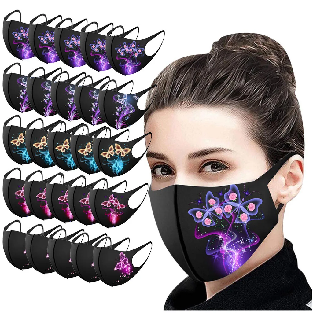 

Outdoor Hygiene Mask 5/10/25pc Adult Butterfly Print Mouth Mask for Protection Washable Earloop Mask Breathable Mascarilla