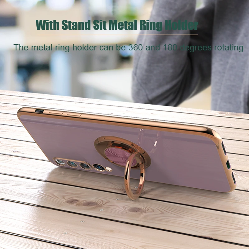 

Plating Silicone Case For Xiaomi Mi 10T Pro 11 Redmi Note 10 Pro Max 10Pro Note10 POCO F3 Full Protective Cover With Ring Holder