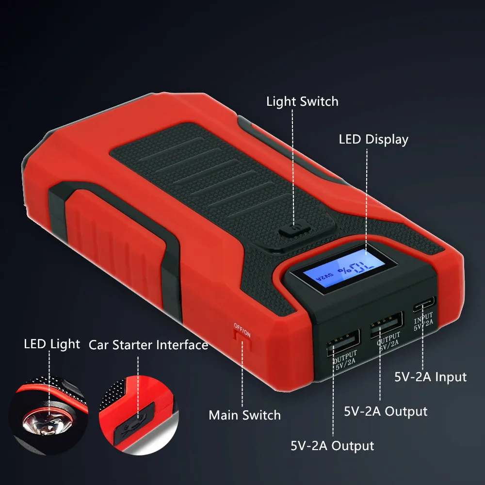 GKFLY 1200A автомобильный стартер Портативный 16000mAh 12V пусковое устройство банк