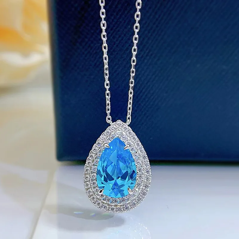 Jewelry 2021 New Romantic Aquamarine Heart Aquamarine Pendant s925 Luxury Matching Elegant Necklace For Women