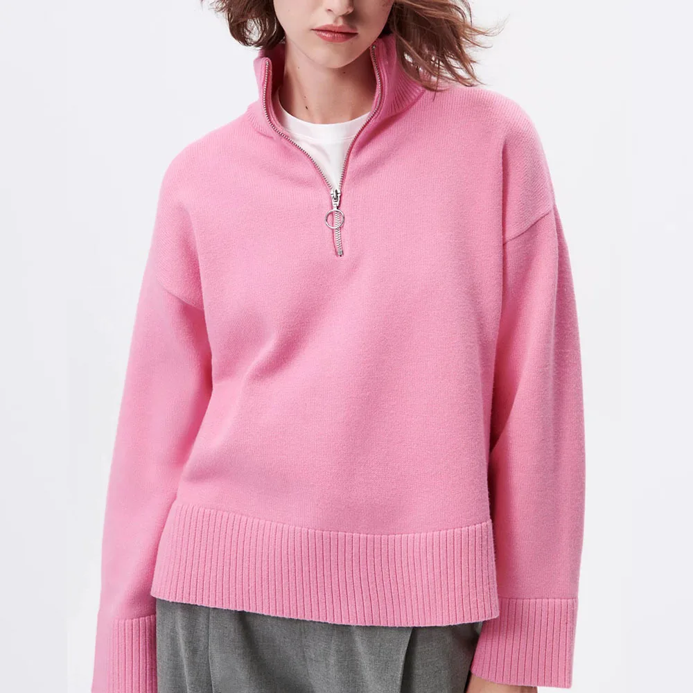 

Zipper Pollover Jumpers Warm Top Neck Korean Loose Thick Knitted Solid Autumn Sweater Woman 2021 Cute Womens Winter Sweaters