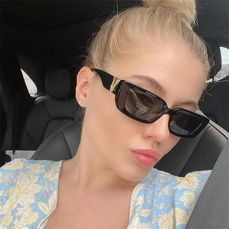 

Luxury Brand Designer Square Sunglasses Rectangle Women 2021 Trendy Shades For Women Narrow Small Frame Vintage Sunglasses Long