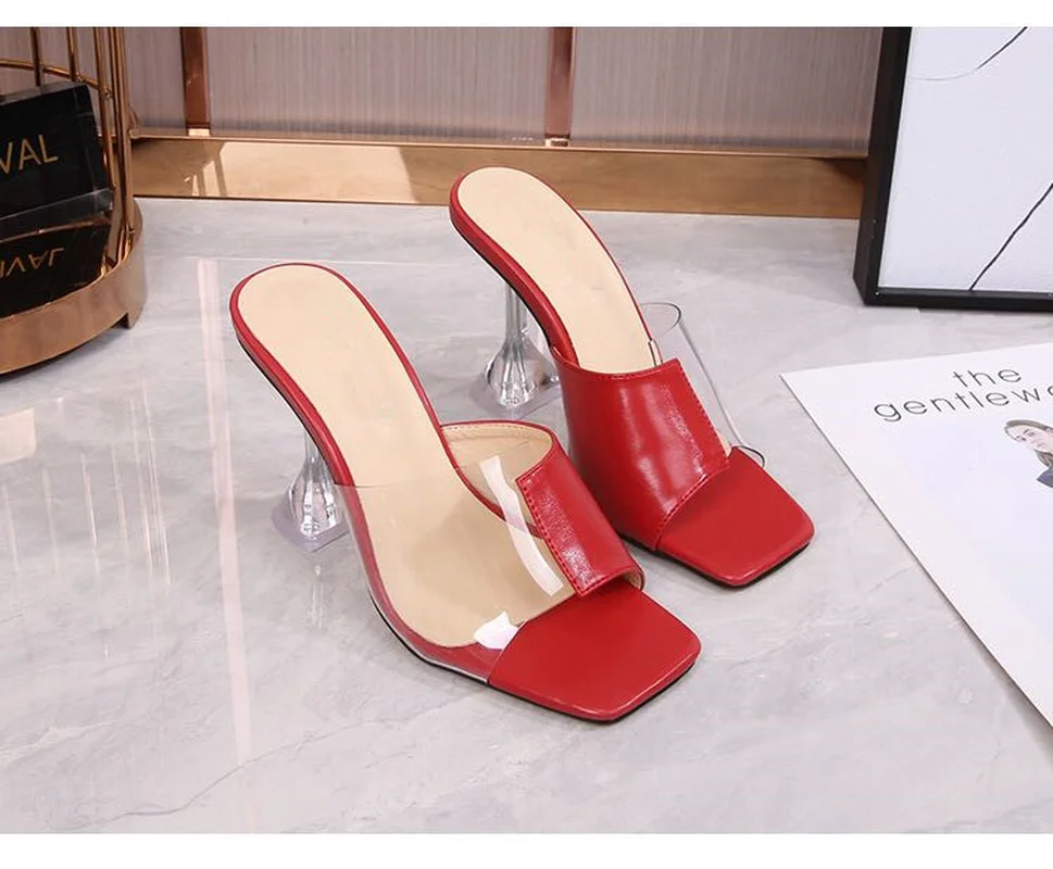 

Summer Ladies' slippers PVC Transparent High Heels Clear Crystal Slides Mules Female Sandals Siez 43 Women Shoes Daily Peep Toe