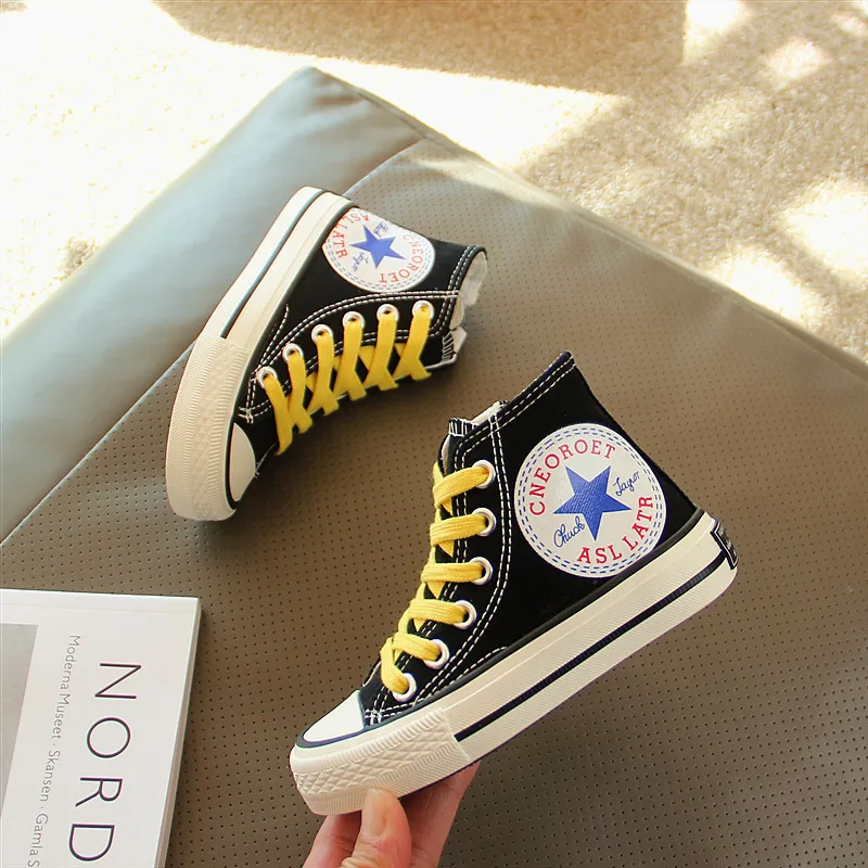 

Children Canvas Shoes Fashion Girls Shoes Spring 2021 New Boys High Top Shoes Soft Sole Cloth Shoes Casual All-match White Shoes