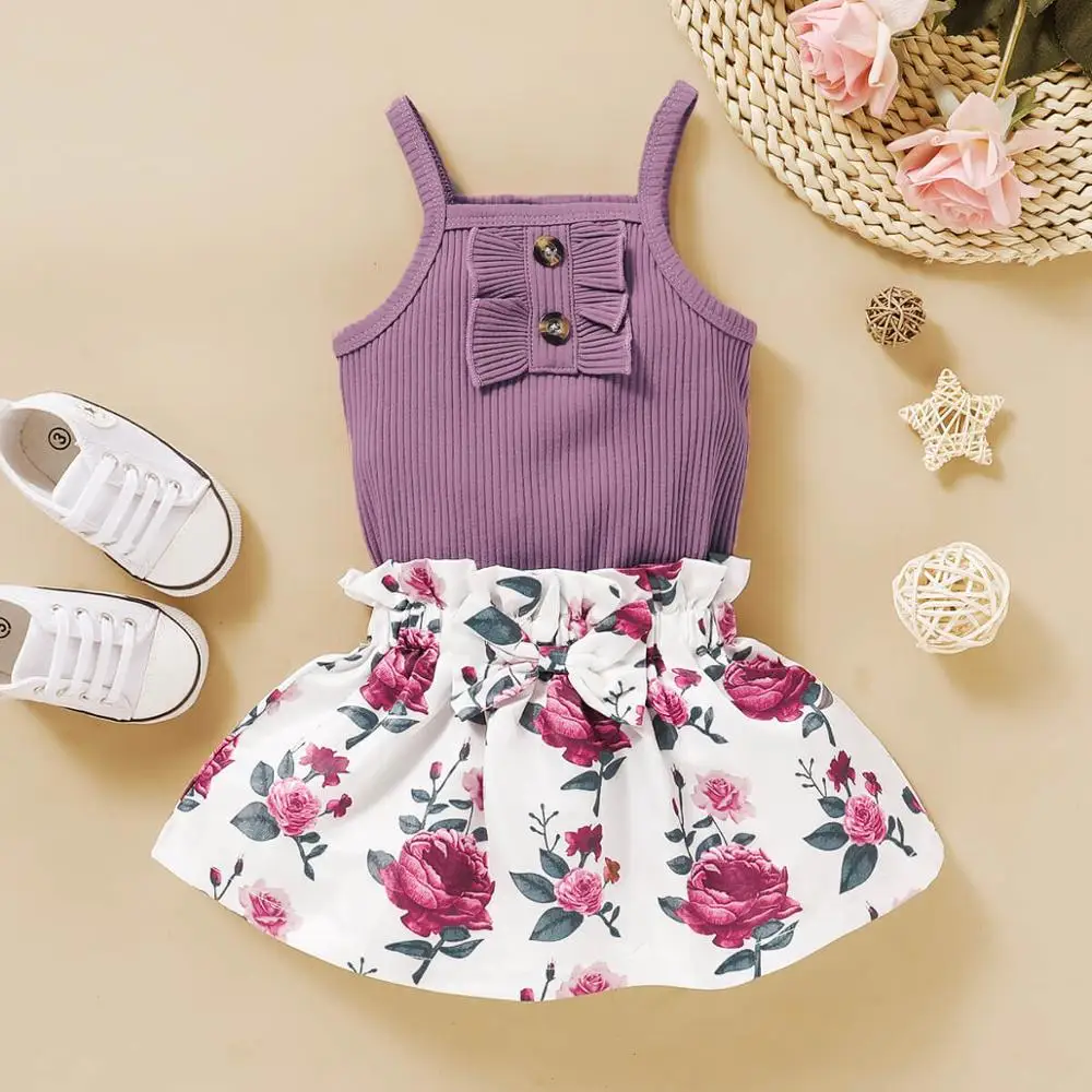 

Infant Girl Clothes Summer Birthday Dress For Girls 2 Years Solid Vest Sleeveless Romper Top Floral Skirt Cute Baby Girl Clothes