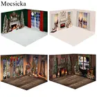 Mocsicka Рождественский фон украшение деревянный пол камин Рождественская елка Окно Фон Детская фотография реквизит для фотостудии