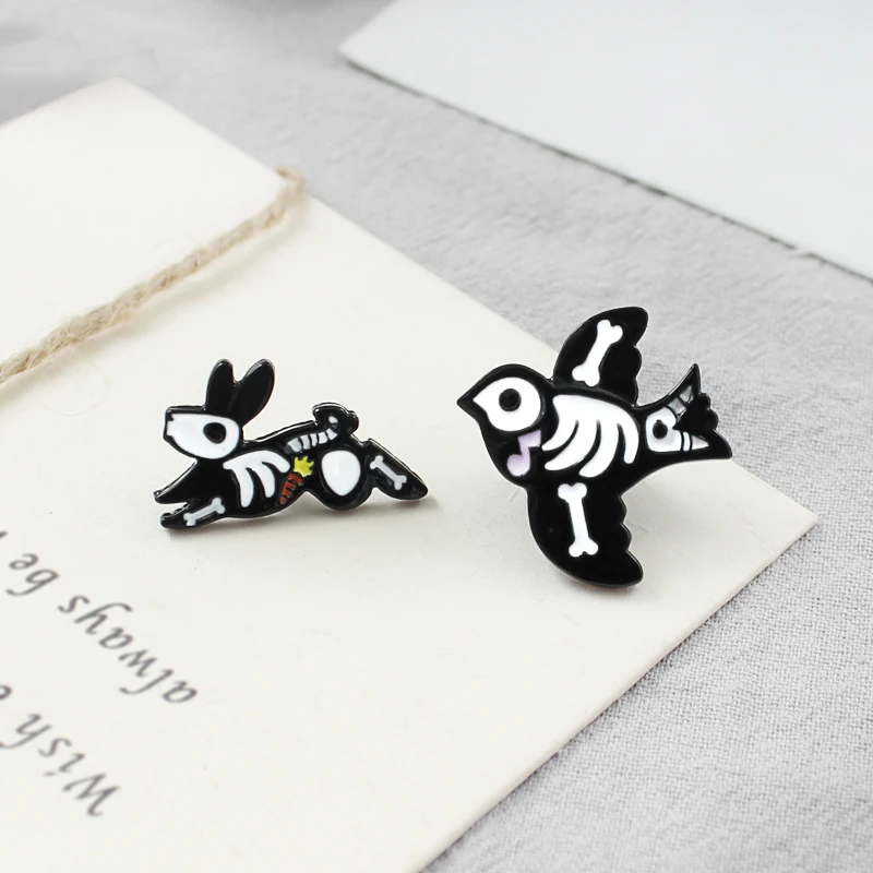 Готический Скелет животного брошь Темный Кот рыба Кость Собака кролик скелет