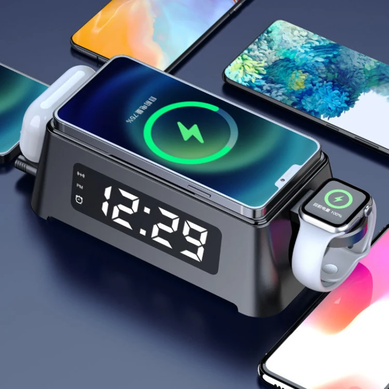 

Smart Alarm Clock Wireless Charger 15W Qi Fast Charging Dock For iPhone 13 12Pro Max/Apple iWatch/Airpods Mobile Phone Holder