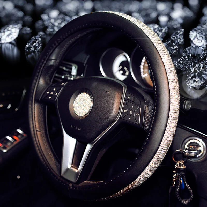 Bling чехол рулевого колеса автомобиля 38 см блестящие стразы+ белый для девушки леди Женщины