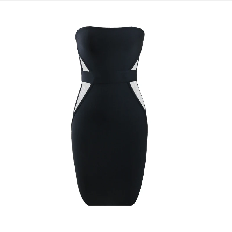

New Arrivals Strapless Sexy Black Mesh Sleeveless See Through Buttock Evening Party Bandage Dress