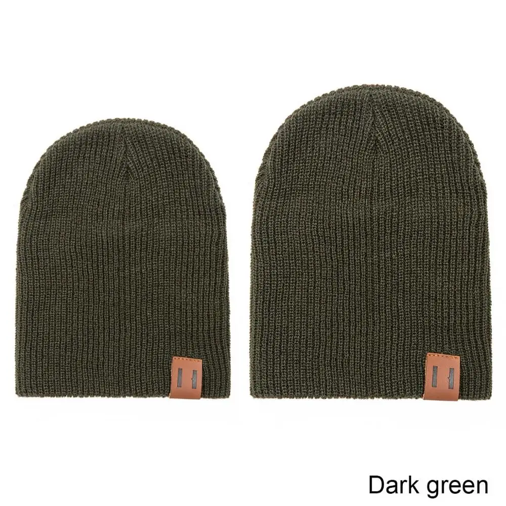 Dark green REAKIDS/зимняя детская шапка для родителей и детей, теплая шапка для папы и мамы, вязаная крючком эластичная вязаная шапка, мягкая теплая шапка для малышей - Цвет: Dark green