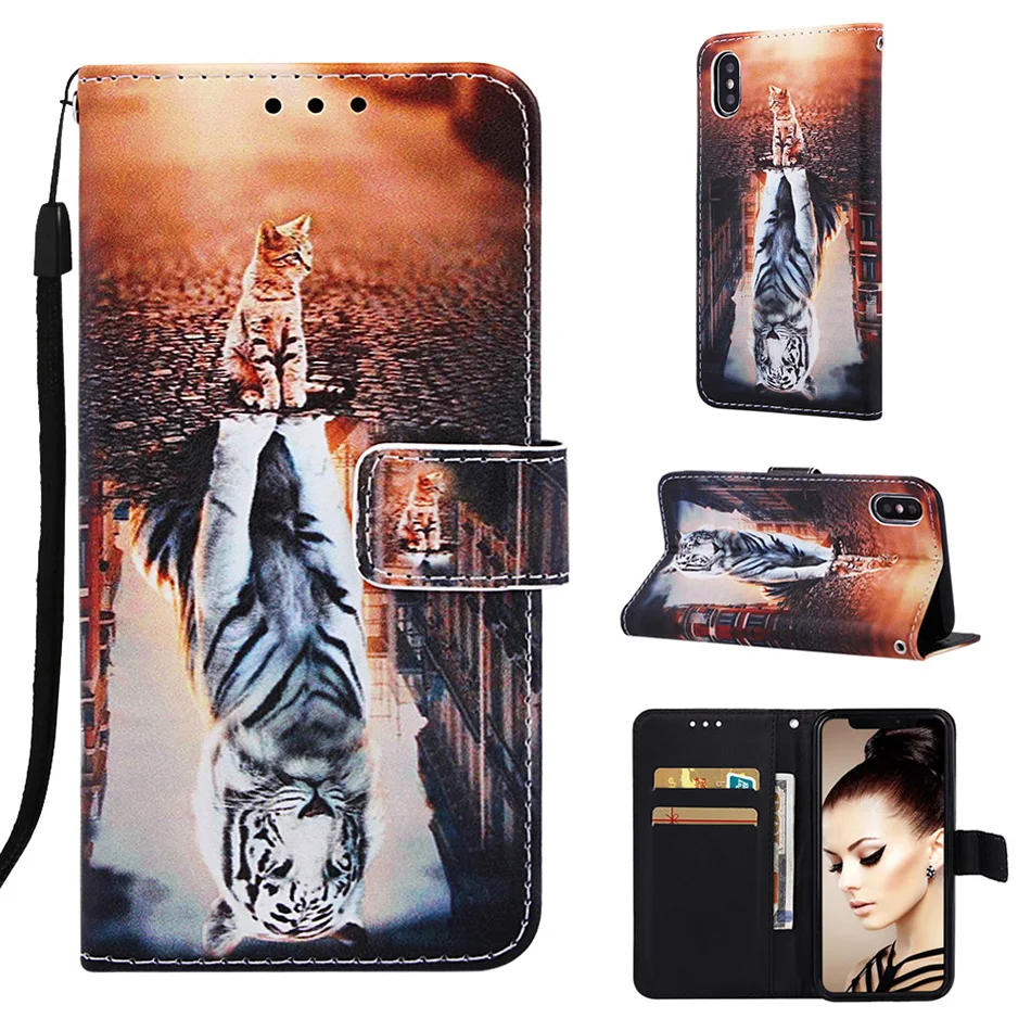 Мультяшные флип-чехлы из искусственной кожи для iPhone 11 Pro Max XS XR X 6 6S 7 8 Plus чехол