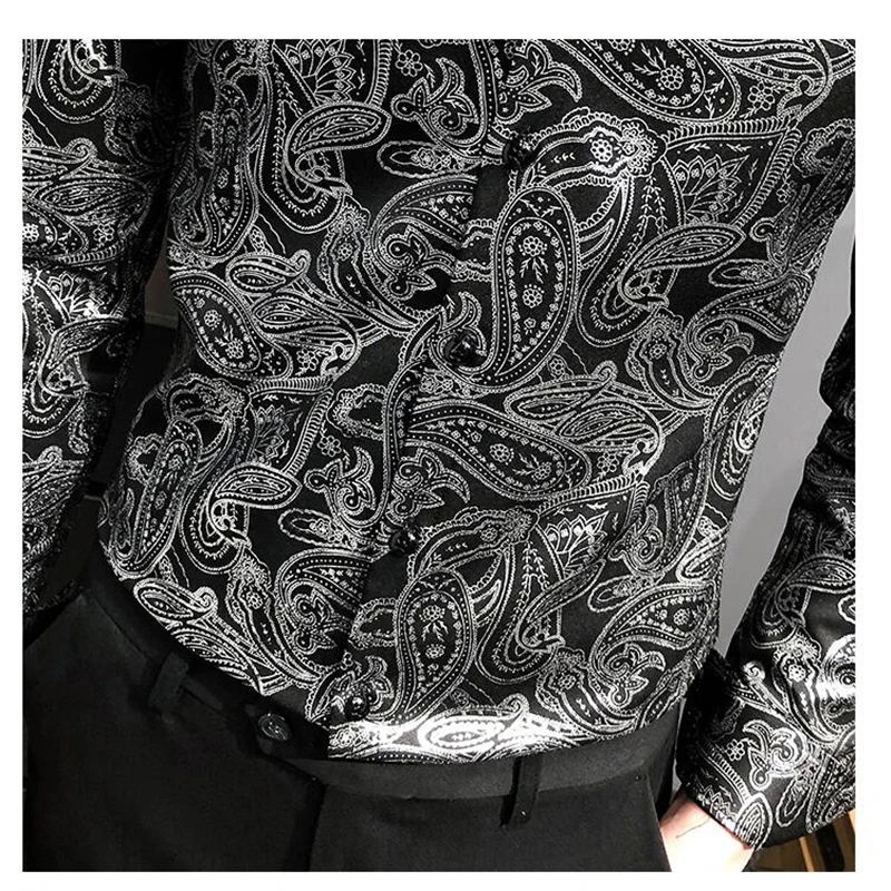 

Retro Cashew Printed Shirts Male High Quality Chemise Homme Manche Longue Spring Autumn Luxury Camisa Social Men's Shirt V242