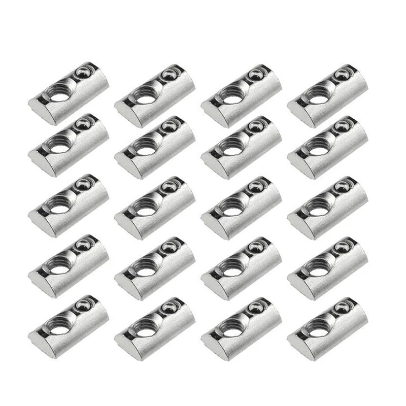 

25 Pack 2020 Series M5 T Slot Nuts Roll-In Spring Ball Loaded Elastic Nuts for 2020 Series Aluminum Extrusion Profile Rail with