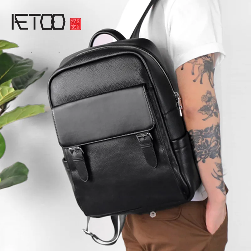 Кожаный рюкзак AETOO модный мужской в Корейском стиле Простой деловой дорожный