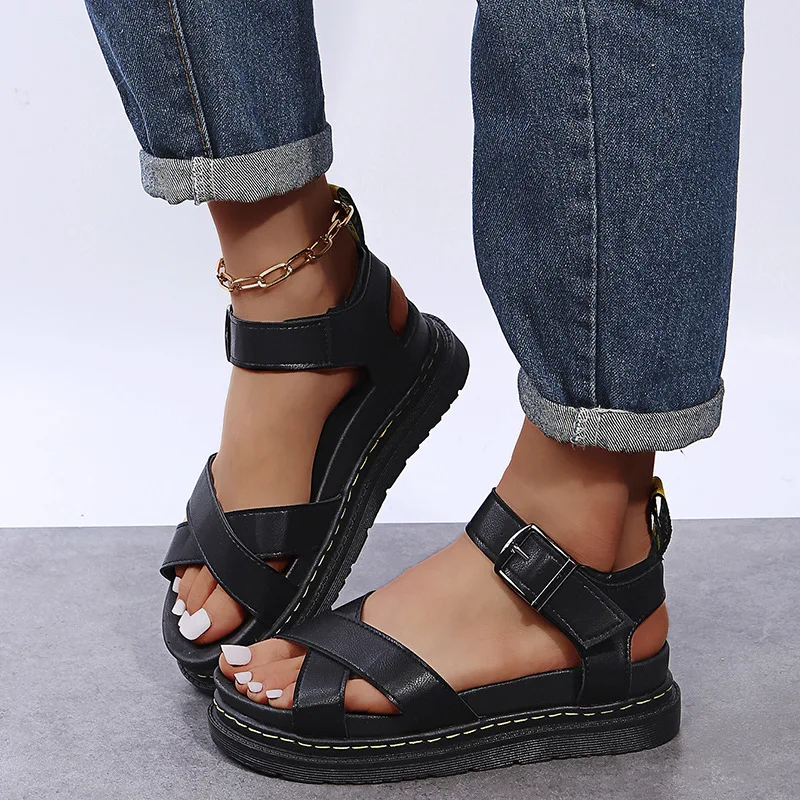 

Open Toe Flatform Wedges Shoes Woman Summer Beach Sandals Sexy Women Plus Size PU Leather Retro Sandalias Mujer Sapato Feminino