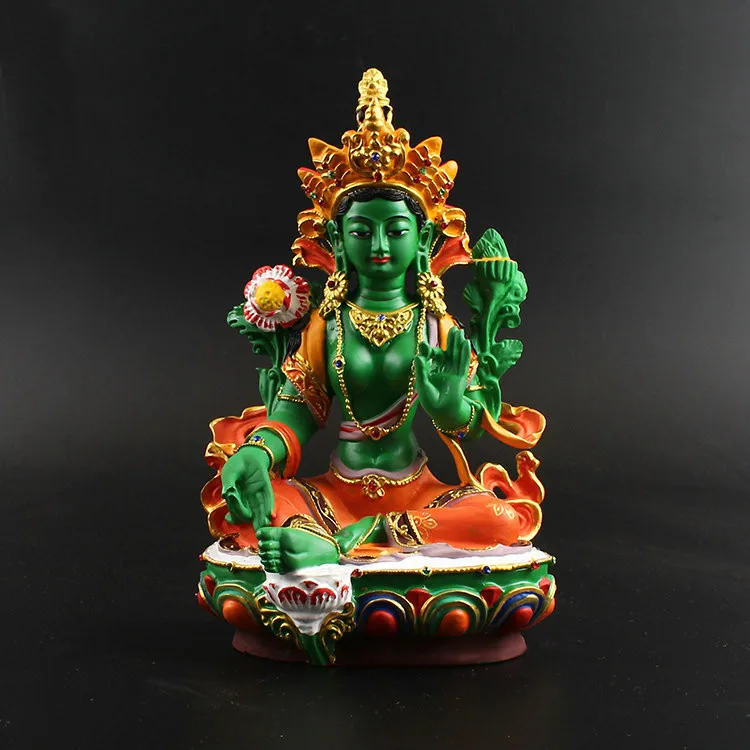 

Verde tara buda dora bodhisattva, tibetano tantra guanyin verde tara requintado pintado ornamentos de buda
