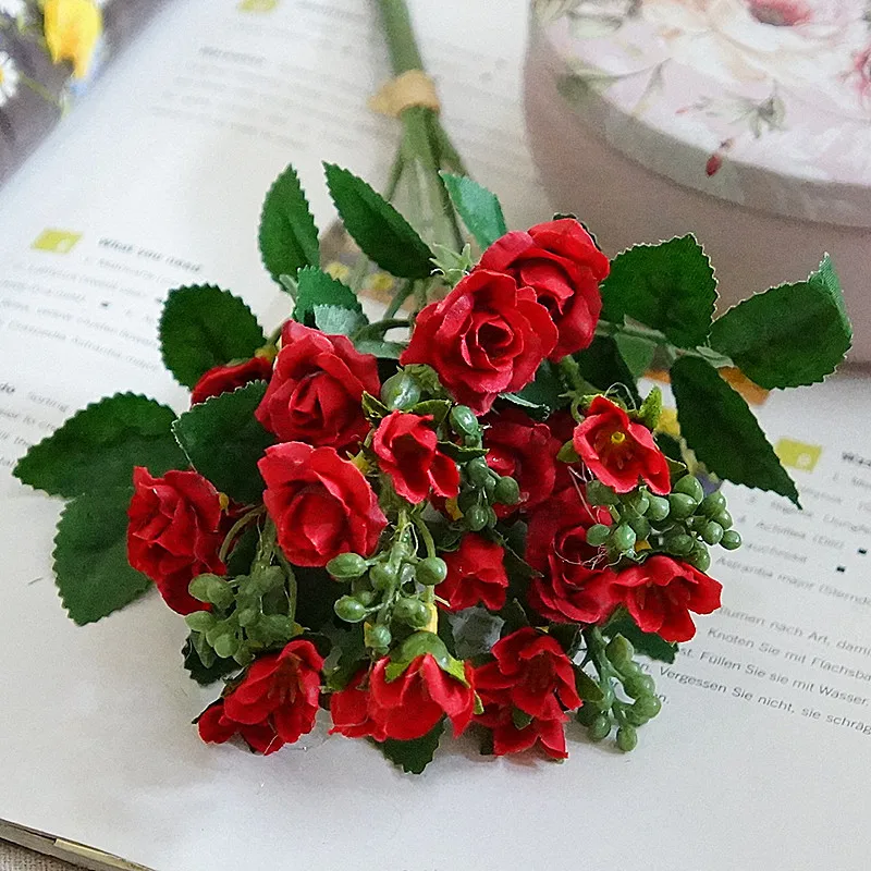 Fleur Artificielle 5 вилок 20 Мини роз искусственные розы Avec Tige для дома гостиной свадебные