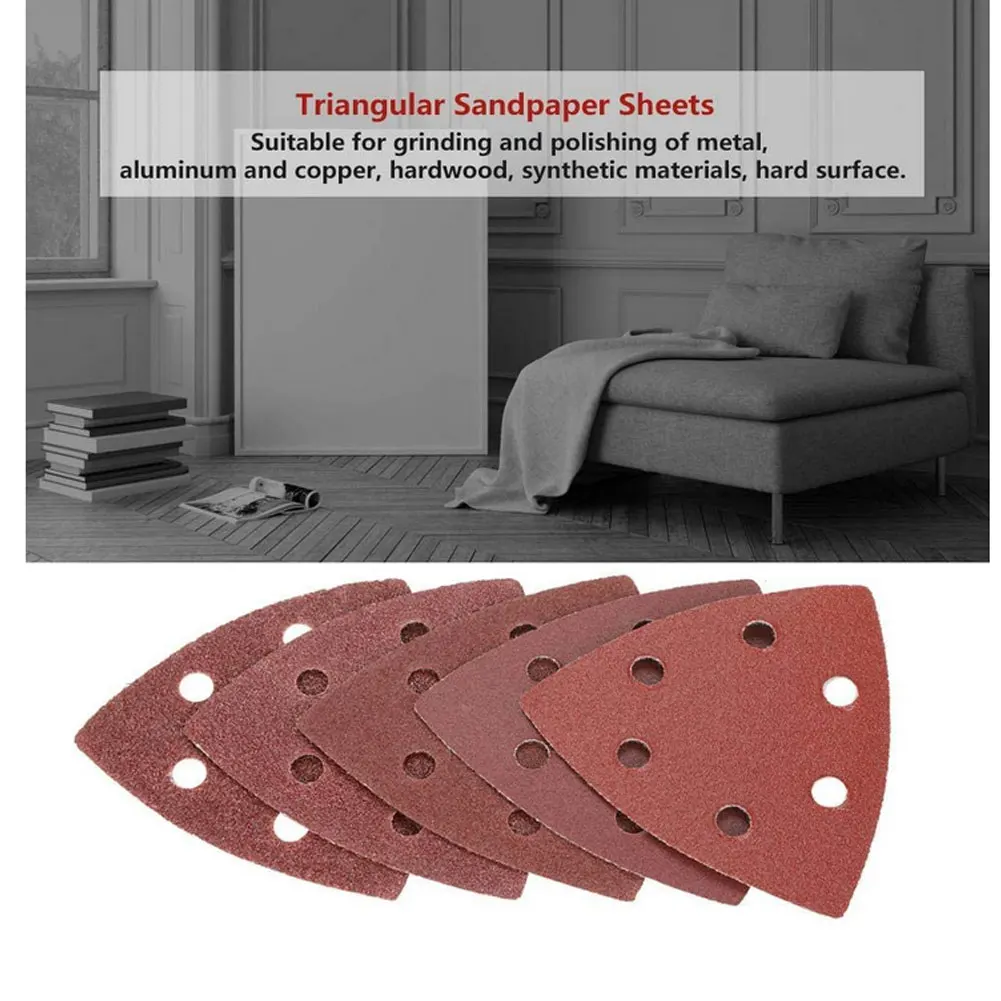 

50pcs Sandpaper Triangle 6 holes 90mm Delta SanderHook Loop Sandpaper Disc Abrasive Tools For Power Tools Saw Polishing Grit HOT