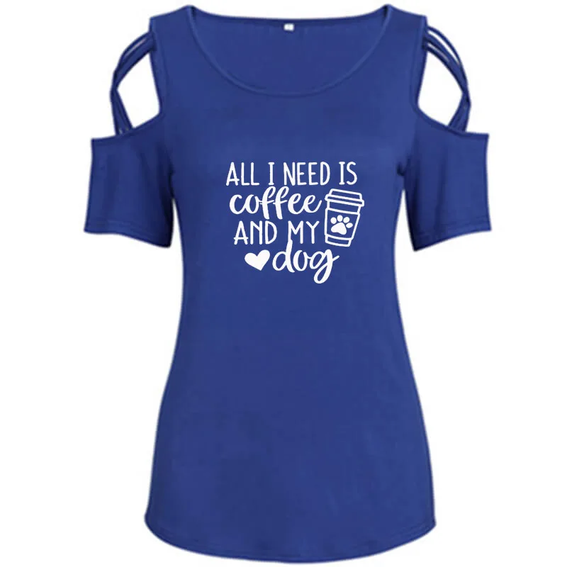 Все что мне нужно это кофейный и мой собачий принт лапы футболка для женщин