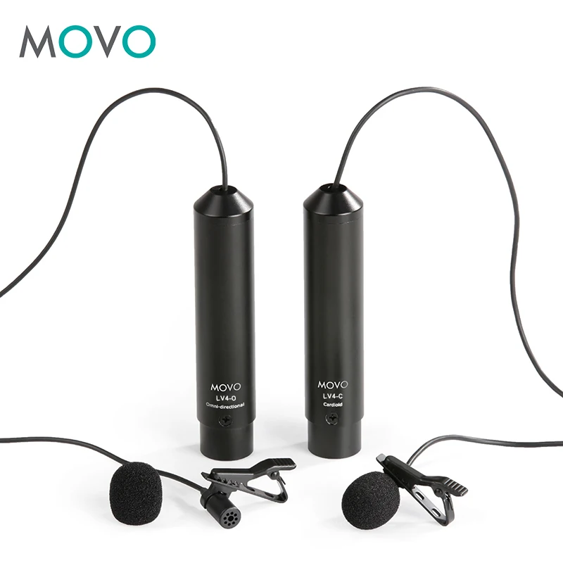 Movo LV4 Dual XLR Lavalier комплект для интервью с всенаправленными и кардиоидными микрофонами, брошь на лацкан и ветровые экраны