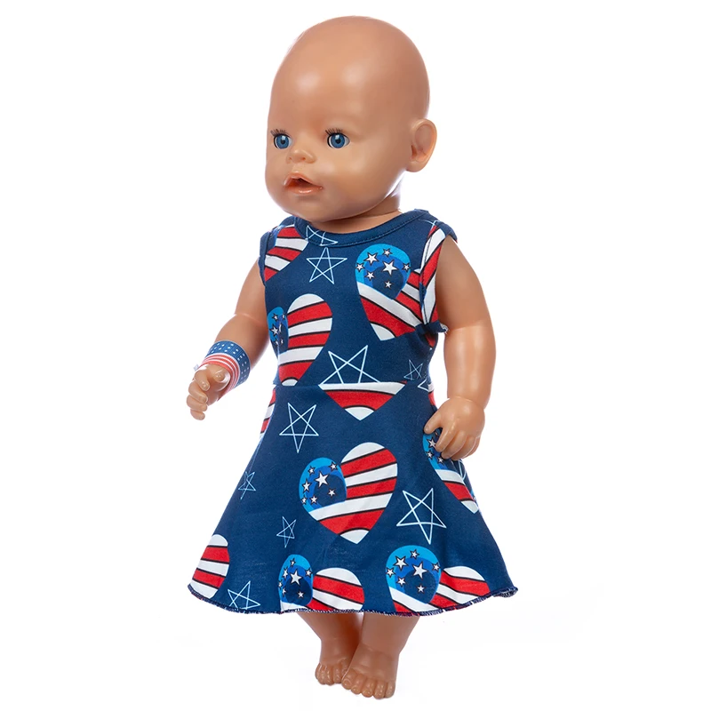 

Doll Clothes Fit 17 inch 43cm Born New Baby Red Star Blue Star Short Sleeve Skirt Suit For Baby Birthday Festival Gift