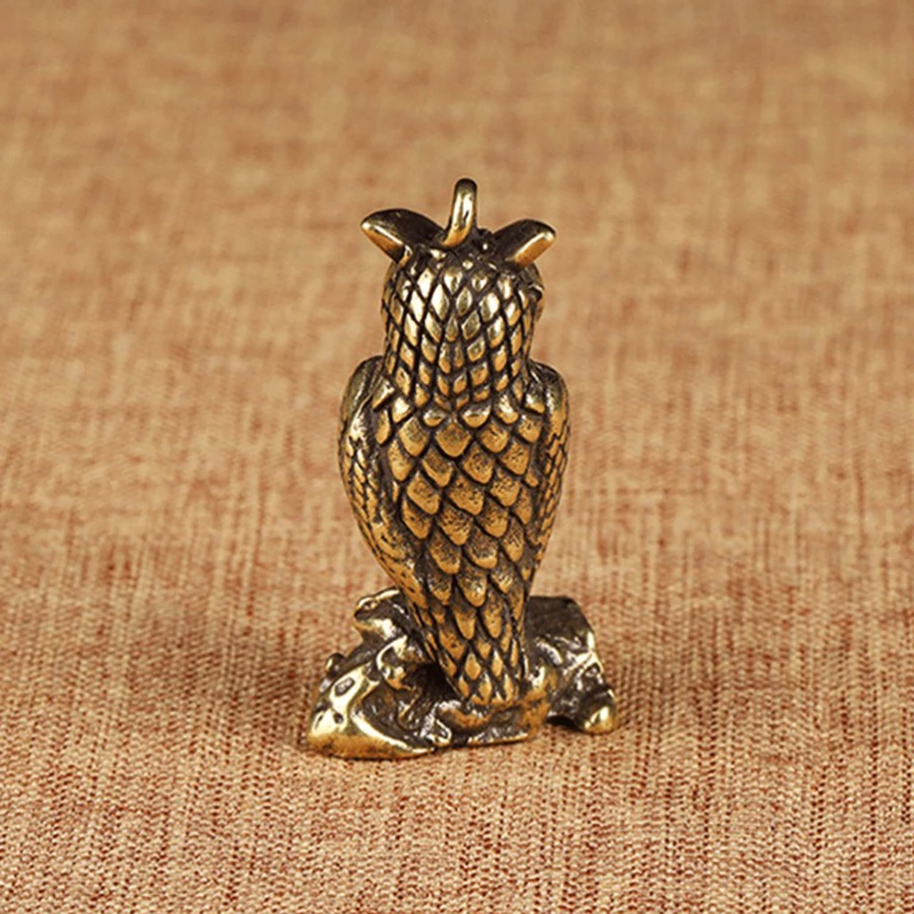 Маленькая античная латунь стоящая Сова миниатюрная фигурка животного для