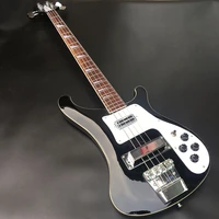 electric ricken bass guitar 4 string rosewood fingerboard maple neck white pickguard black gloss finish fast shipping