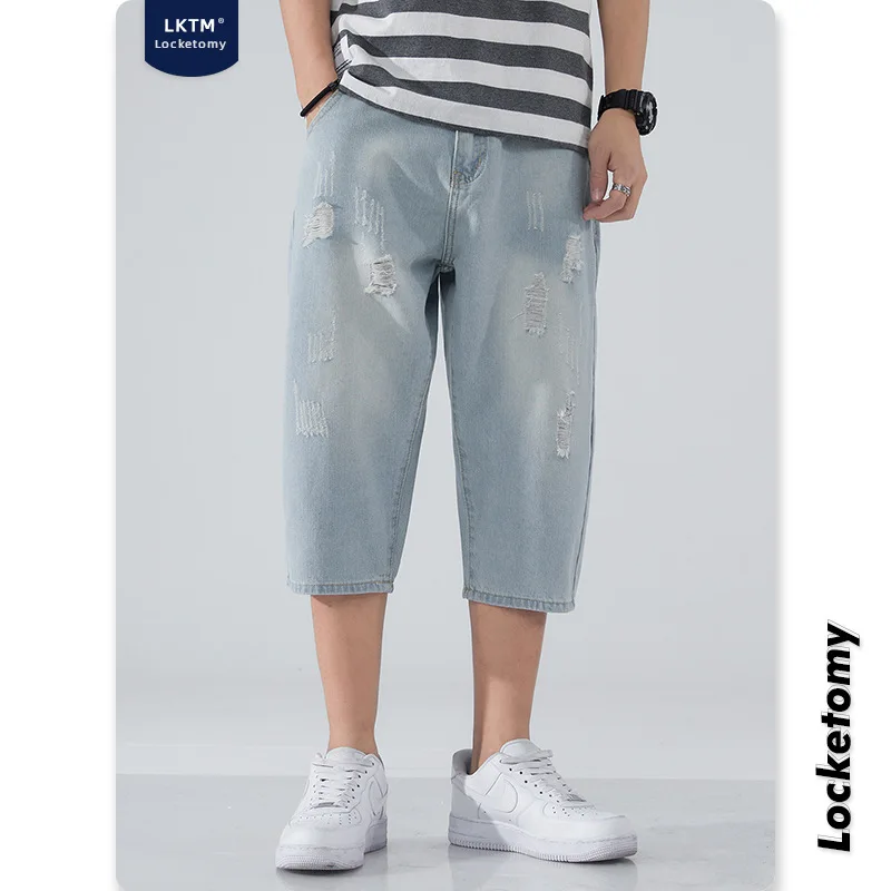 

Мужские летние укороченные джинсовые шорты, легкие свободные уличные шорты в японском стиле, большие размеры