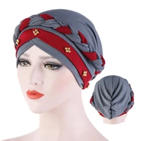 two color beaded braid hijab caps spring and autumn muslim wrap turban cap fashion cotton inner hijabs bonnet ready to wear