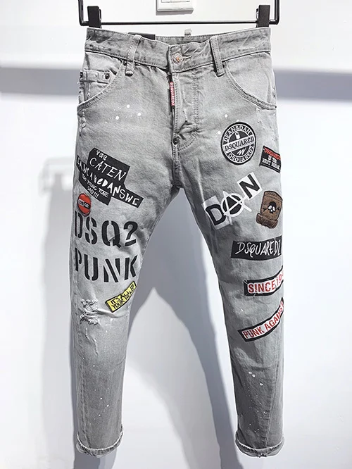 

2021 dsq men jeans grey black white jeans pants Men Slim biker denim jeans straight trousers hole blue Pants jeans for men