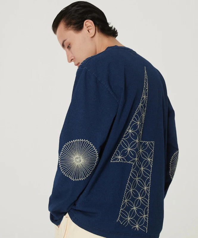 

KAPITAL Autumn and Winter Casual Pullover Tide Brand Retro Washed Denim Embroidery Long-sleeved Kapital Sweater